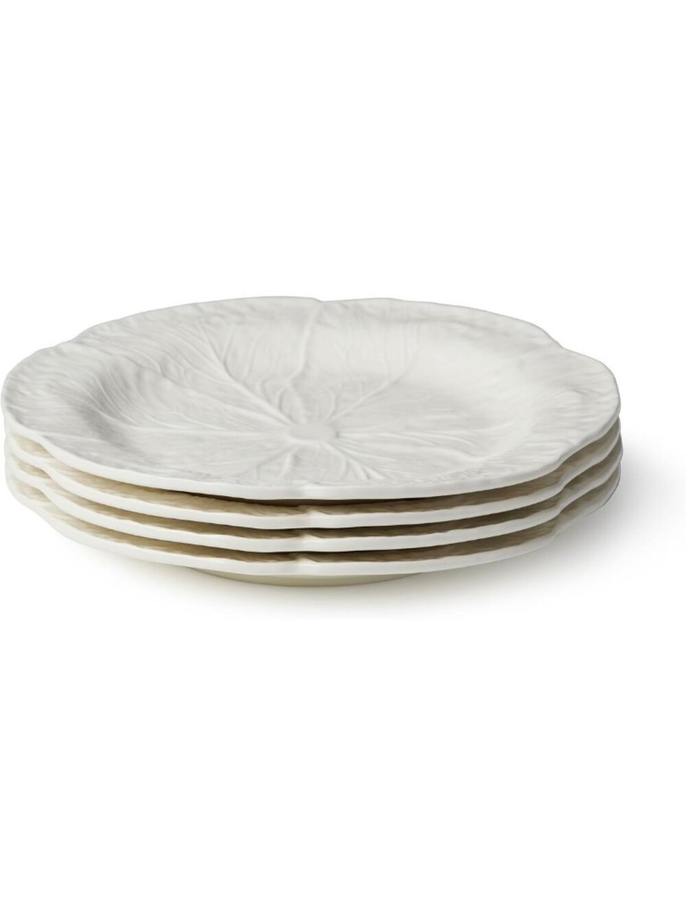 Set of 4 White Cabbage 3-D Salad/Dessert Plates - Sculpted Ivory Stoneware